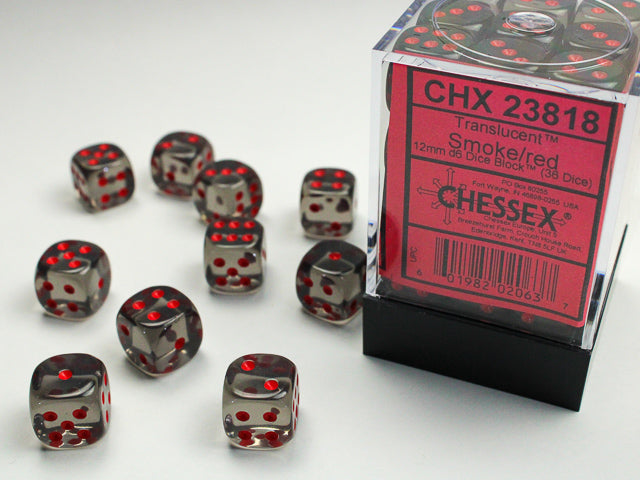 Dés Chessex dice - 36d6 - Translucent Smoke/Red | L'As des jeux