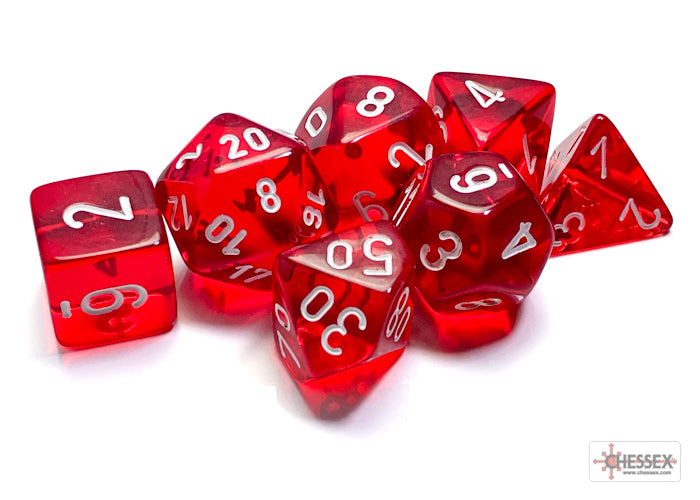 Chessex Translucent: Set of 7 Red/White Dice - Dés