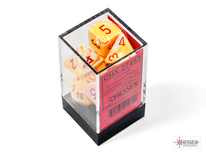 Dés Chessex Festive: 7Pc Éclat de solei / Rouge - Achat en ligne