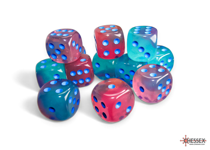 Dés Chessex Gemini: 12D6 Gel Green-Pink / Blue Luminary Dice Block