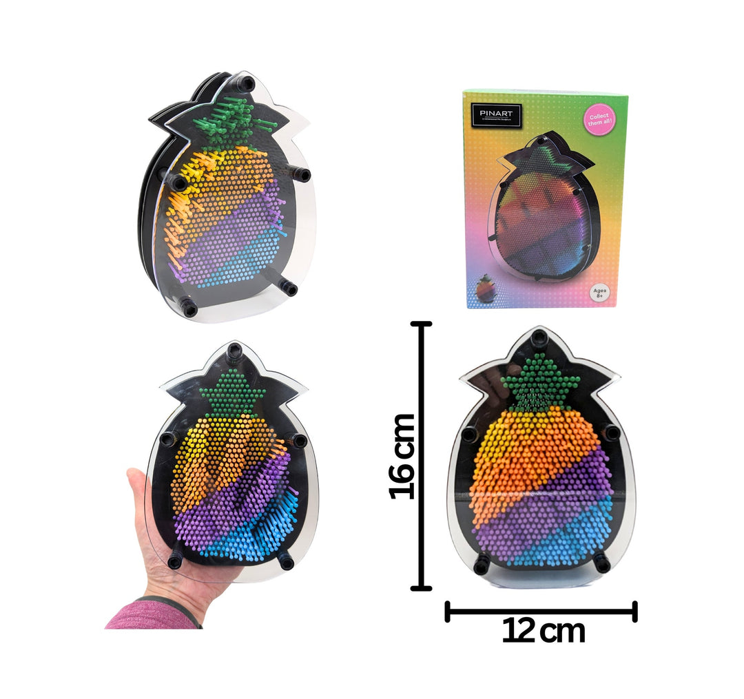 Jouet Pin Art en forme d’ananas avec des épingles colorées pour créer des impressions 3D.