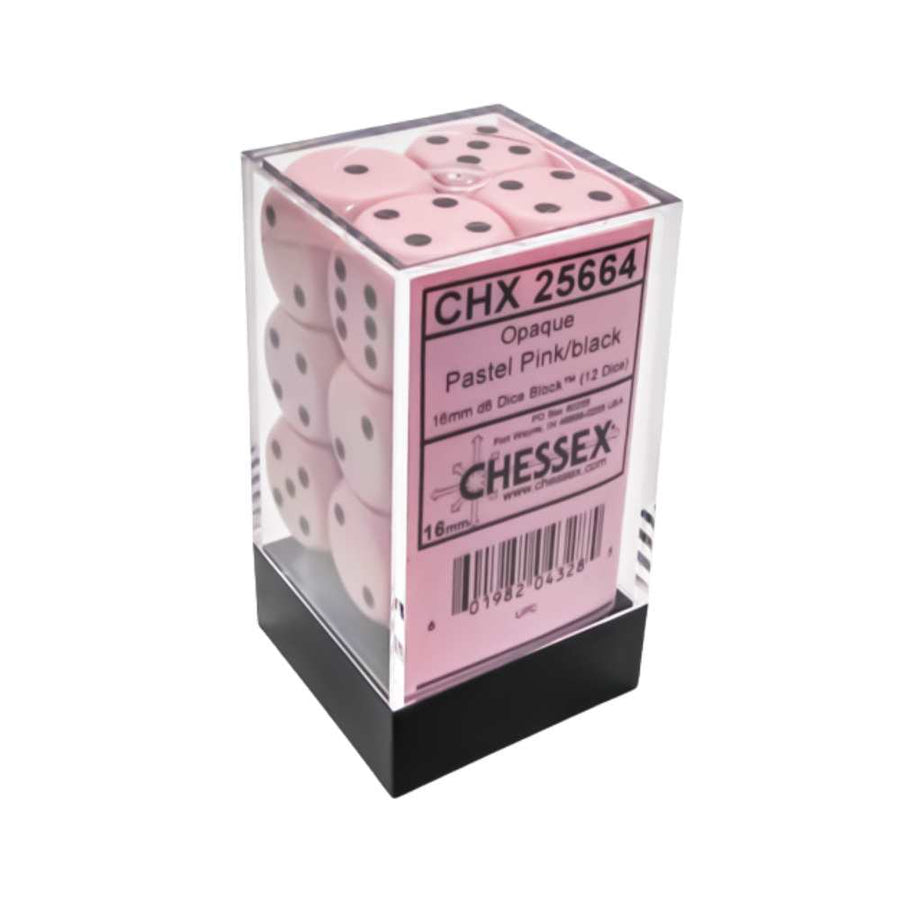 Dés Chessex - 12D6 Opaques roses pastel/noirs - Achat en ligne