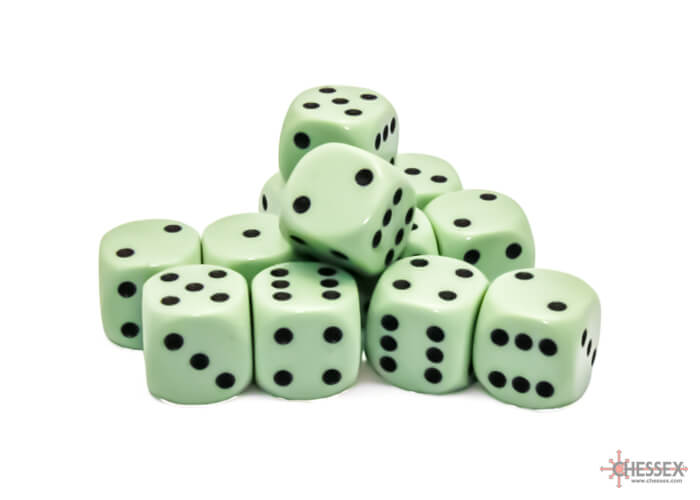 Dés Chessex - 12D6 Opaques verts pastel/noirs - Achat en ligne