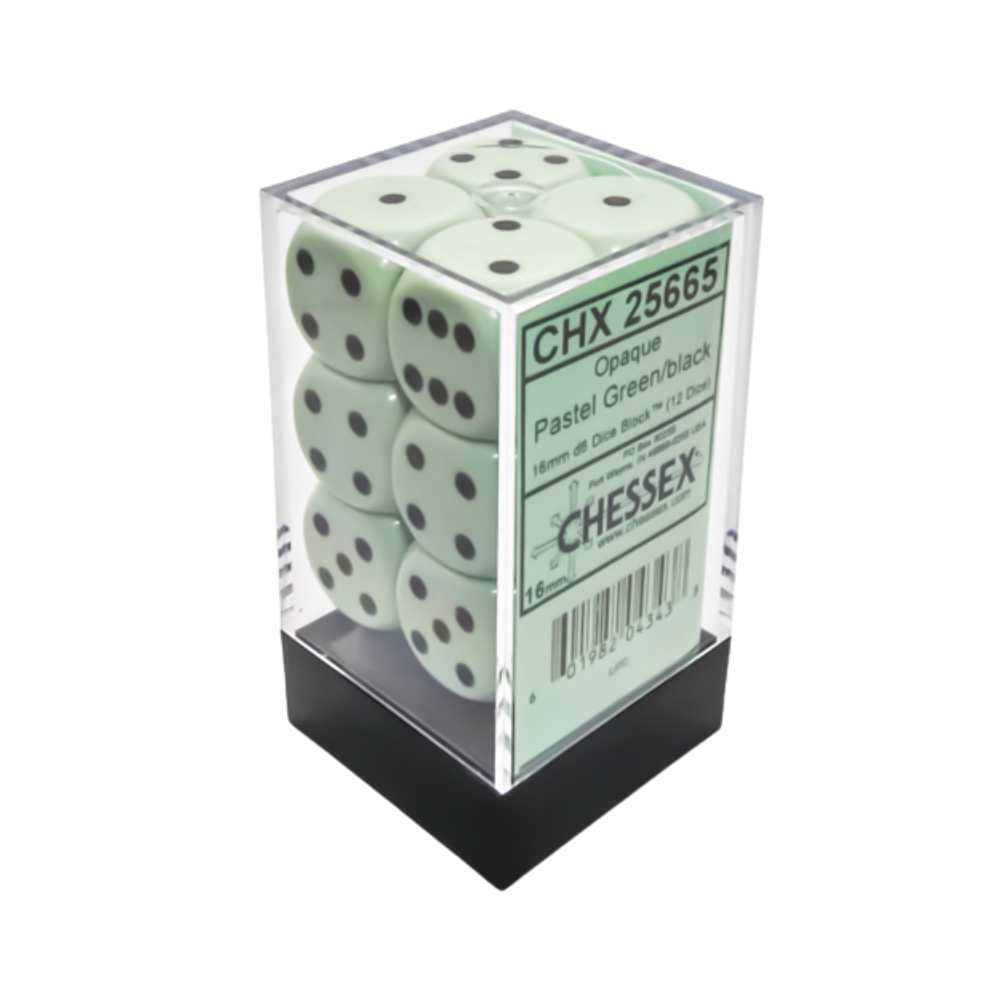 Dés Chessex - 12D6 Opaques verts pastel/noirs - Achat en ligne