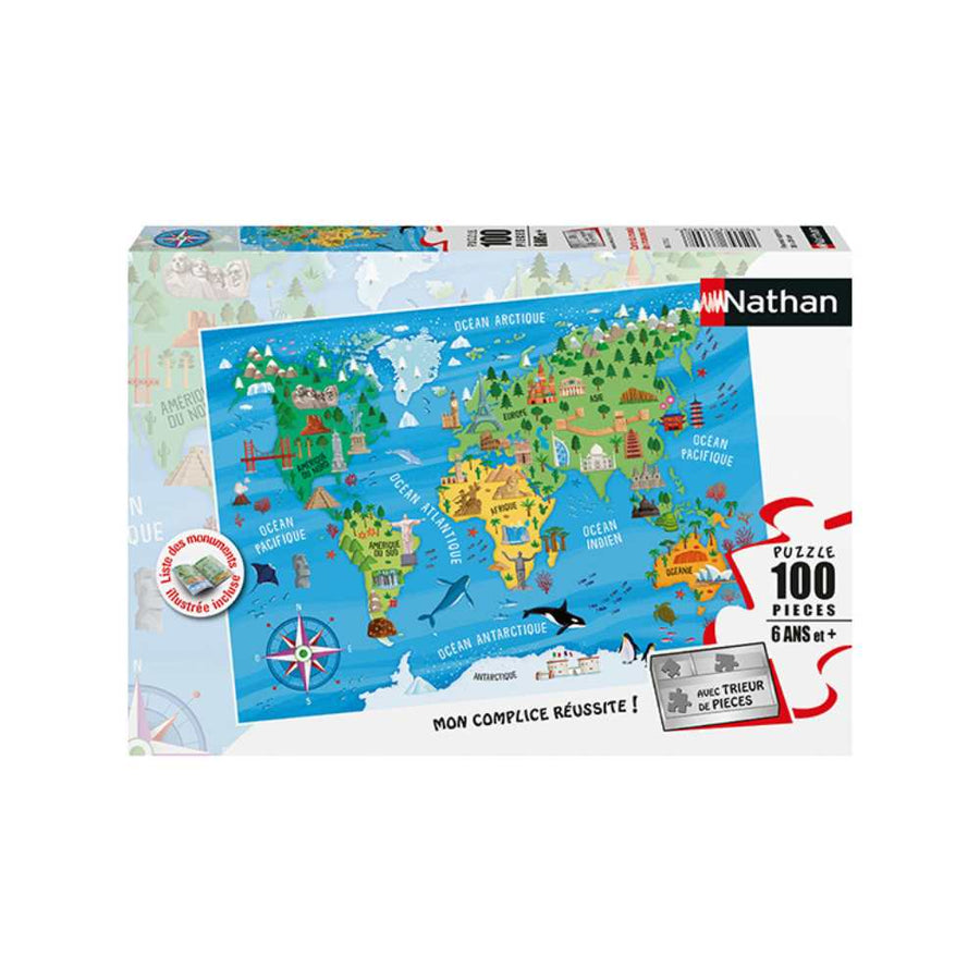 Puzzle Nathan Carte du monde des monuments 100 pcs