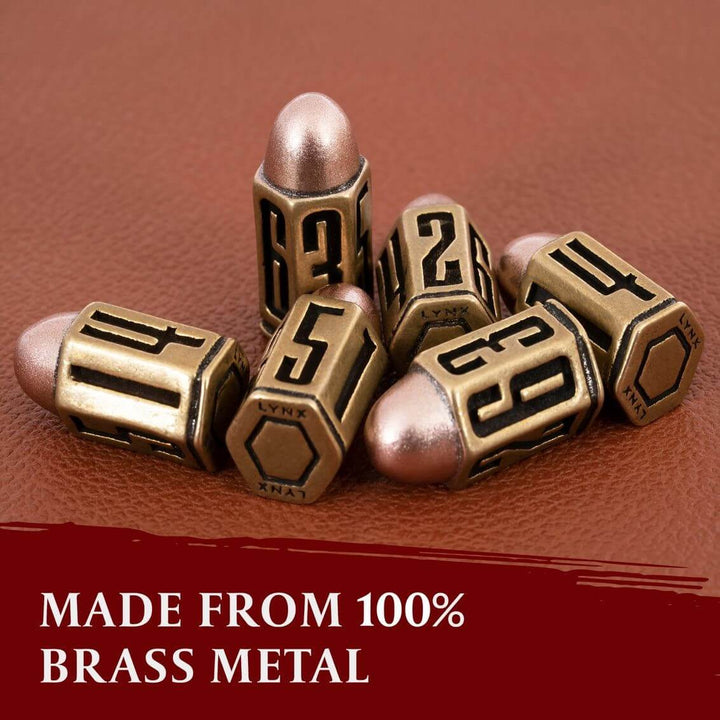 Lynx - 6D6 Ensemble de dés "balles" en laiton | Brass Bullet Dice Set