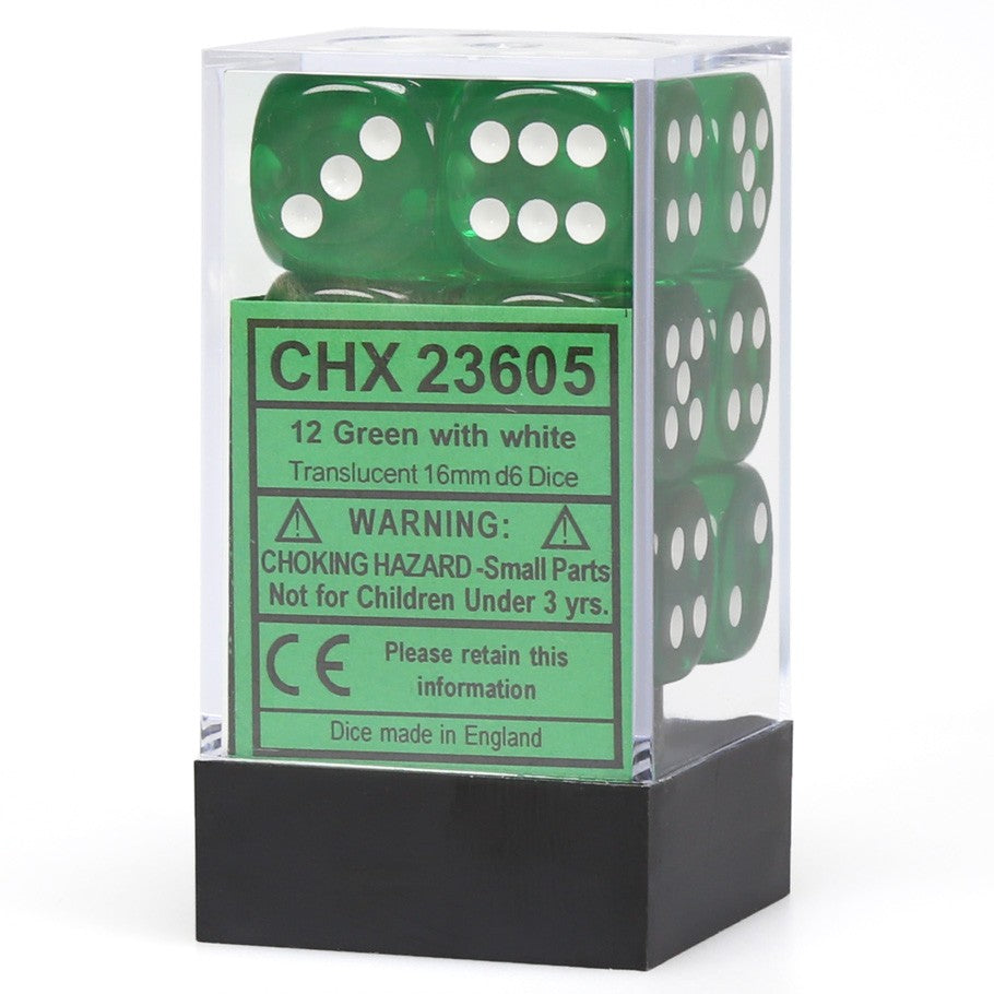 Dés Chessex Translucent 12D6 GreenWhite-Achat en ligne L'As des jeux