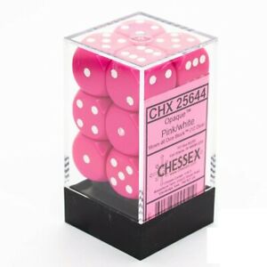 Dés Chessex Opaque 12D6 Rose  Blanc - Achat en ligne à L'As des jeux