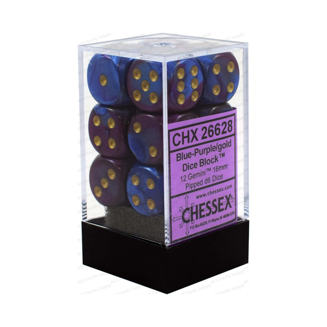 Dés Chessex Gemini: 12D6 Blue-Purple/Gold - Achat en ligne